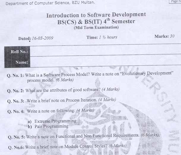 Name:  Mid term paper Intro to Software Development By Sir Muzaffar Hameed Computer Science Department.jpg
Views: 762
Size:  50.3 KB