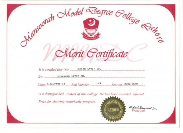 3 Merit Certificate F.Sc Part 1