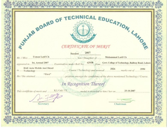 13 Merit Certificate DAE
