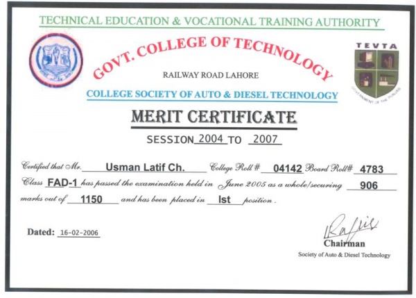8 Merit Certificate DAE 1st Year